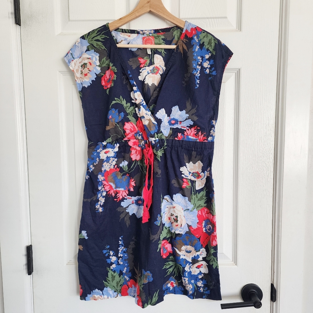 Joules Sleeveless Navy Floral Tie‎ Waist Mini Dress